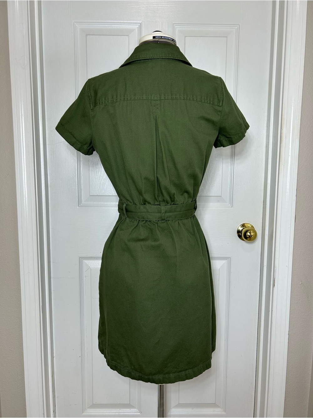 J Crew Cotton Olive Green Utility Shirt Dress Belt Pockets Elastic Back Waist 2 - Picture 5 of 14
